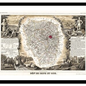 Mapa antigo de Paris França Europa 1852 - Impressão artística - Pôster vintage - Imagem antiga antiga - Decoração de arte de parede retrô - S - XXL MFR001