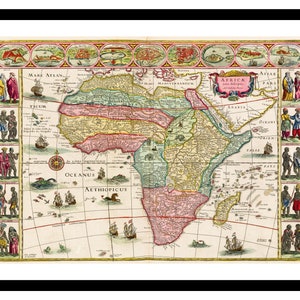 Mapa antiguo de África 1665 - Lámina artística - Póster vintage - Cuadro antiguo - Decoración de pared retro - S - XXL MAF019