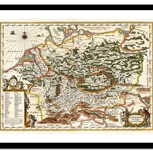 Mapa antiguo de Alemania, Europa, 1657 - Lámina artística - Póster vintage - Imagen antigua - Decoración de pared retro - S - XXL MDE003