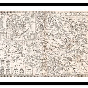 Alte Karte von Somerset England UK Europa 1610 - Kunstdruck - Vintage Poster - Antik altes Bild - Retro Wandkunst Dekor - S - XXL MUK040