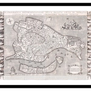 Ancienne carte de Venise Italie Europe 1729 - impression d'art - affiche vintage - tableau ancien antique - art déco mural rétro - S - XXL MIT008