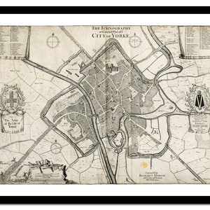 Alte Landkarte York England UK Europa 1697 - Kunstdruck - Vintage Poster - Antik altes Bild - Retro Wandkunst Dekor - S - XXL MUK033
