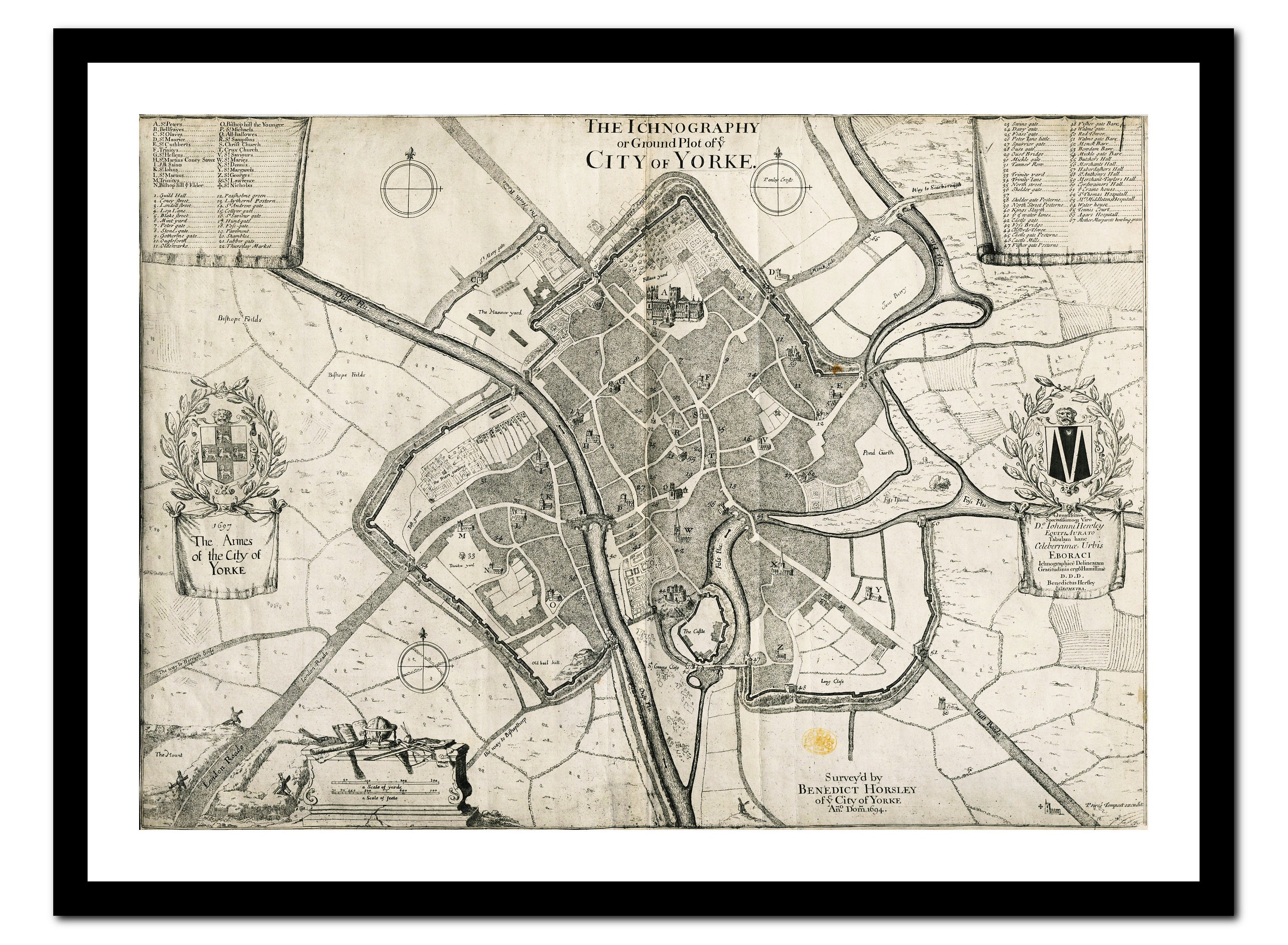 Old Map of York England UK Europe 1697 - Art Print - Vintage Poster - Antique Old Picture - Retro Wall Art Decor - S - XXL MUK033