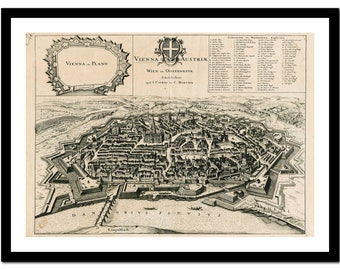 Old Map of Vienna Austria Europe 1721 - Art Print - Vintage Poster - Antique Old Picture - Retro Wall Art Decor - S - XXL MAT001