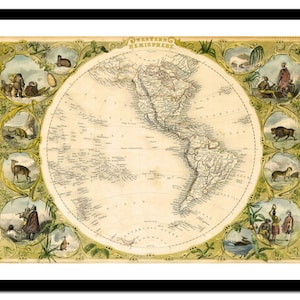 Alte Landkarte Nord- und Südamerikas 1850 - Kunstdruck - Vintage Poster - Antik altes Bild - Retro Wandkunst Dekor - S - XXL MAM018