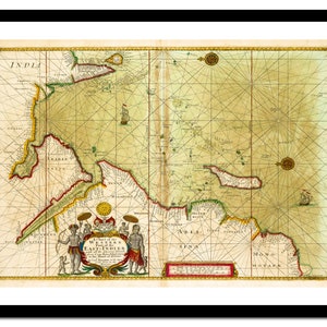 Alte Karte von Indischem Ozean 1702 - Nautisches Meer Kunstdruck - Vintage Poster - Antikes altes Bild - Retro Wand Kunst Dekor - S - XXL MSM002