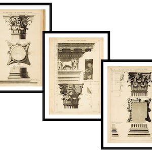 Gift Set of 3 - Roman Architecture Drawing Ancient Rome - Vintage Art Prints - Antique Poster - Old Picture - Trendy Retro Wall Art (S3-AR)