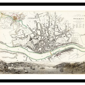 Alte Landkarte von Porto Portugal Europa 1833 - Kunstdruck - Vintage Poster - Antikes altes Bild - Retro Wandkunst Dekor - S - XXL MPT004