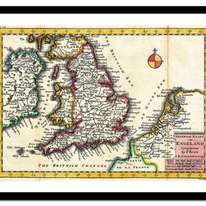 Alte Karte von Britischen Inseln UK Europa 1747 - Kunstdruck - Vintage Poster - Antik altes Bild - Retro Wandkunst Dekor - S - XXL MUK016