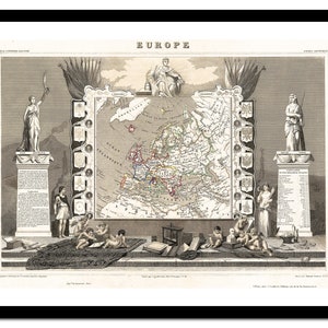 Mapa antiguo de Europa 1852 - Lámina artística - Póster vintage - Cuadro antiguo - Decoración de pared retro - S - XXL MEU004