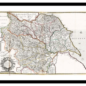 Ancienne carte du Yorkshire, Angleterre Royaume-Uni 1732 - impression d'art - affiche vintage - tableau ancien antique - art déco mural rétro - S - XXL MUK079