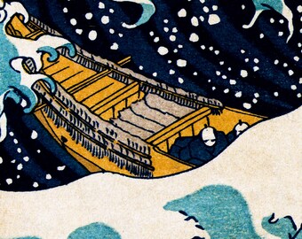 Japanese Art Print - Sea Ocean Wave Boat Painting - Vintage