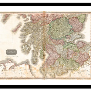 Ancienne carte de l'Ecosse Royaume-Uni Europe 1818 - impression d'art - affiche vintage - tableau ancien antique - art déco mural rétro - S - XXL MUK010
