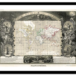 Mapa antiguo del mundo 1847 - Lámina artística - Póster vintage - Imagen antigua - Decoración de pared retro - S - XXL MWO006