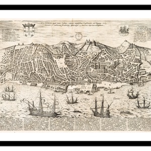 Alte Landkarte Lissabon Portugal Europa 1600 - Kunstdruck - Vintage Poster - Antik altes Bild - Retro Wandkunst Dekor - S - XXL MPT002