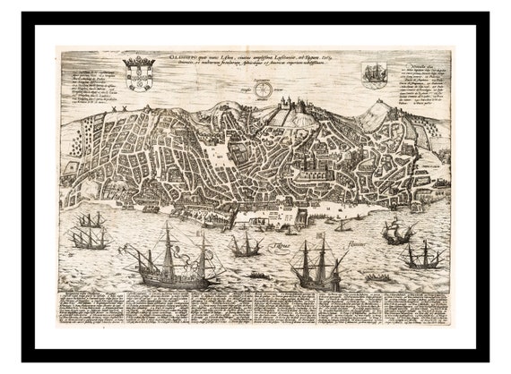 Carte Ancienne De Lisbonne 1884 - Reproduction Art Mural Vintage Ted's Vintage Art