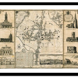 Alte Karte von Northampton England UK Europa 1746 - Kunstdruck - Vintage Poster - Antik altes Bild - Retro Wandkunst Dekor - S - XXL MUK023