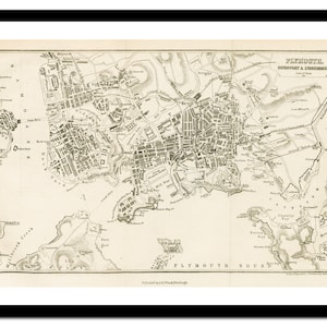 Alte Karte von Plymouth England UK Europa 1883 - Kunstdruck - Vintage Poster - Antik altes Bild - Retro Wandkunst Dekor - S - XXL MUK021