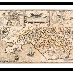 Alte Karte von Cardiff Wales UK 1610 - Kunstdruck - Vintage Poster - Antik altes Bild - Retro Wandkunst Dekor - S - XXL MUK082
