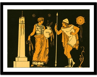 19世紀　アンティーク　ギリシャ　ローマ帝国　神話的な　壁掛　プレート ギリシャ美術プリント - 古代神話の神々の絵画 - ヴィンテージポスター