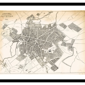 Ancienne carte de Leicester, Angleterre, Royaume-Uni 1881 - impression d'art - affiche vintage - tableau ancien antique - art déco mural rétro - S - XXL MUK068