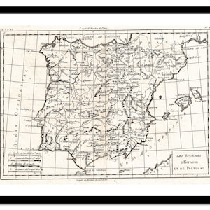 Ancienne carte de l'Espagne Portugal Europe 1780 - impression d'art - affiche vintage - tableau ancien antique - art déco mural rétro - S - XXL MES001