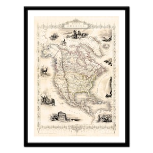 Vecchia mappa del Nord America 1850 - Stampa artistica - Poster vintage - Immagine antica - Decorazione murale retrò - S - XXL MAM001