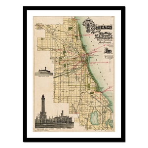 Alte Karte von Chicago USA Nordamerika 1896 - Kunstdruck - Vintage Poster - Antik altes Bild - Retro Wandkunst Dekor - S - XXL MUS009