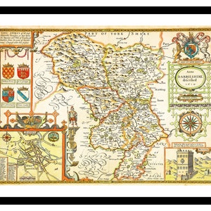 Alte Karte von Derbyshire England UK 1665 - Kunstdruck - Vintage Poster - Antik altes Bild - Retro Wandkunst Dekor - S - XXL MUK096