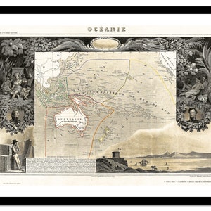 Alte Landkarte Australien Polynesien 1852 - Kunstdruck - Vintage Poster - Antik altes Bild - Retro Wandkunst Dekor - S - XXL MAU004