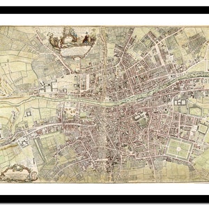 Ancienne carte de Dublin Irlande Europe 1756 - impression d'art - affiche vintage - tableau ancien antique - art déco mural rétro - S - XXL MIE003