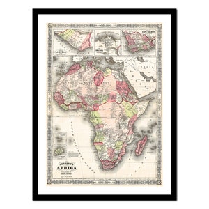 Ancienne carte de l'Afrique de 1864 - impression d'art - affiche vintage - tableau ancien antique - art déco mural rétro - S - XXL MAF003