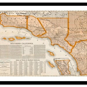 Ancienne carte de la Californie, États-Unis d'Amérique, 1888 - impression d'art - affiche vintage - tableau ancien antique - art déco mural rétro - S - XXL MUS003