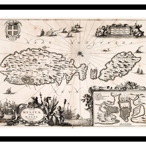Alte Landkarte von Malta Europa 1650 - Kunstdruck - Vintage Poster - Antikes altes Bild - Retro Wandkunst Dekor - S - XXL MMT001