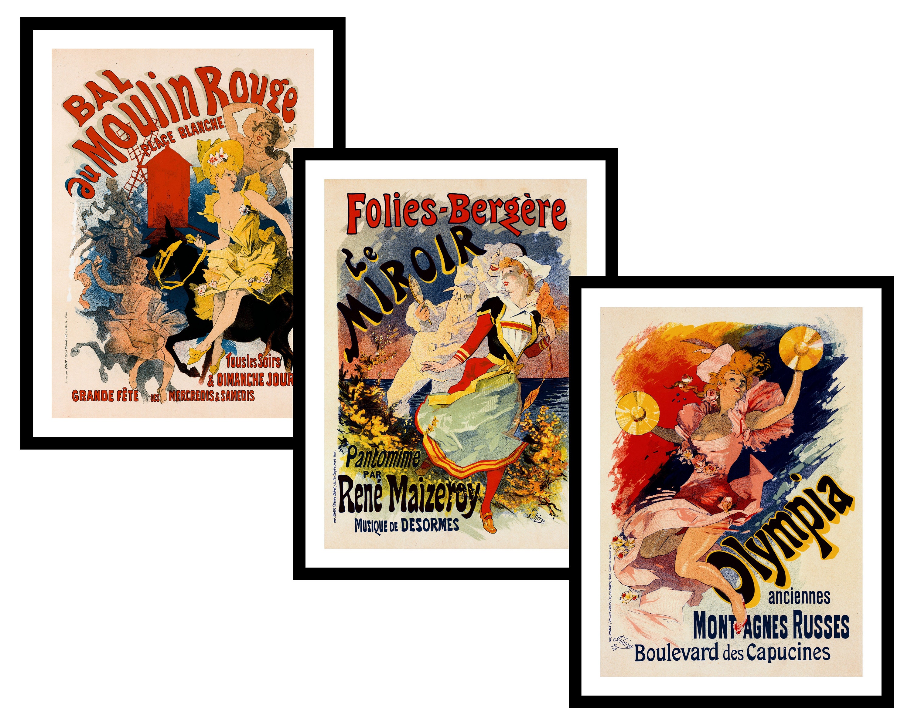 Gift Set of 3 - Moulin Rouge French Advertising Nouveau - Vintage