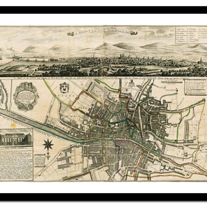 Mapa antigo de Dublin Irlanda Europa 1730 - Impressão artística - Pôster vintage - Imagem antiga antiga - Decoração de arte de parede retrô - S - XXL MIE004
