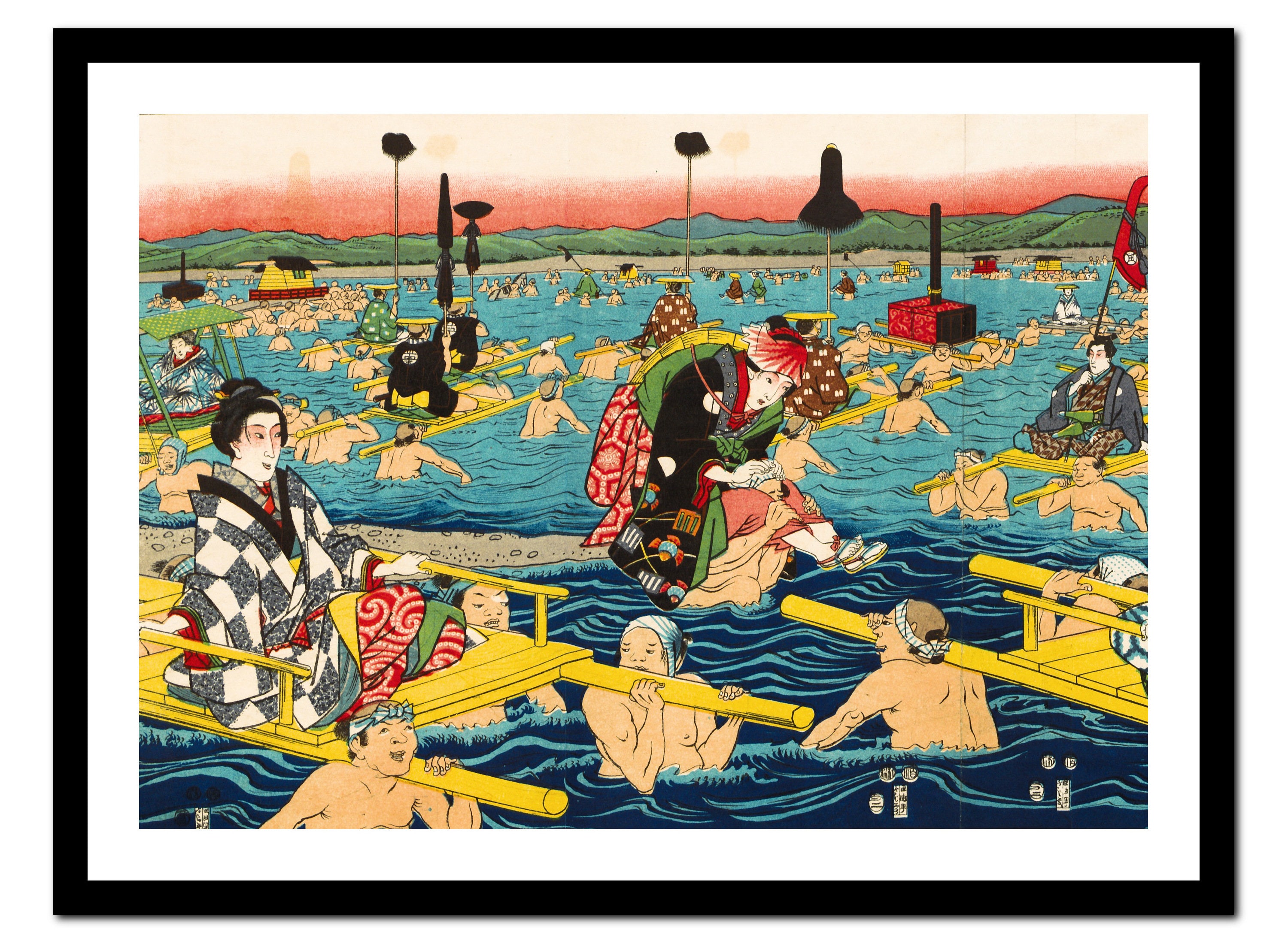 Japanese Art Print - Sea Ocean Wave Boat Painting - Vintage