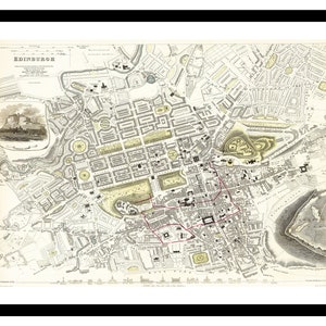 Ancienne carte d'Édimbourg en Écosse au Royaume-Uni 1834 - impression d'art - affiche vintage - tableau ancien antique - art déco mural rétro - S - XXL MUK061