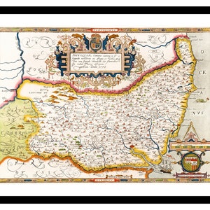 Alte Karte von Suffolk England UK Europa 1575 - Kunstdruck - Vintage Poster - Antik altes Bild - Retro Wandkunst Dekor - S - XXL MUK038