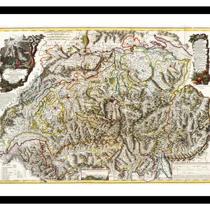 Ancienne carte de la Suisse Europe 1799 - impression d'art - affiche vintage - tableau ancien antique - art déco mural rétro - S - XXL MCH001