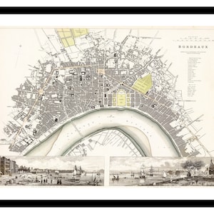 Ancienne carte de Bordeaux France Europe 1832 - impression d'art - affiche vintage - tableau ancien antique - art déco mural rétro - S - XXL MFR008