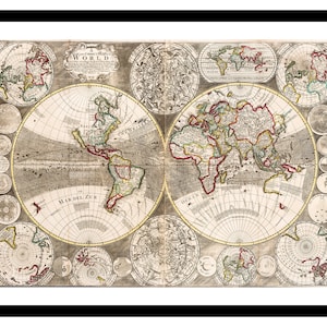 Mapa antiguo del mundo 1702 - Lámina artística - Póster vintage - Cuadro antiguo - Decoración de pared retro - S - XXL MWO016