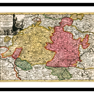 Ancienne carte du Luxembourg Europe 1714 - impression d'art - affiche vintage - tableau ancien antique - art déco mural rétro - S - XXL MLU002