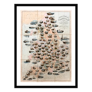 Ancienne carte illustrée de l'Angleterre et du Pays de Galles 1844 - impression d'art - affiche vintage - tableau ancien antique - art déco mural rétro - S - XXL MUK046