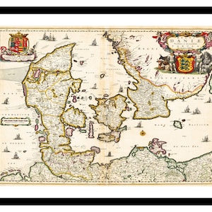 Alte Landkarte Dänemark Europa 1690 - Kunstdruck - Vintage Poster - Antikes altes Bild - Retro Wandkunst Dekor - S - XXL MDK002