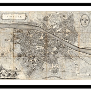 Alte Landkarte von Florenz Italien Europa 1847 - Kunstdruck - Vintage Poster - Antik altes Bild - Retro Wandkunst Dekor - S - XXL MIT010