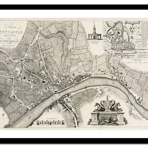 Alte Karte von Newcastle England UK Europa 1788 - Kunstdruck - Vintage Poster - Antik altes Bild - Retro Wandkunst Dekor - S - XXL MUK034