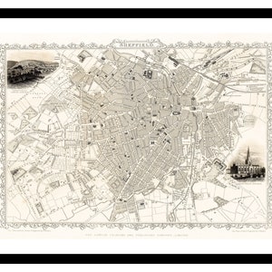 Alte Karte von Sheffield England UK 1815 - Kunstdruck - Vintage Poster - Antik altes Bild - Retro Wandkunst Dekor - S - XXL MUK049