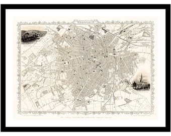 Old Map of Sheffield England UK 1815 - Art Print - Vintage Poster - Antique Old Picture - Retro Wall Art Decor - S - XXL MUK049