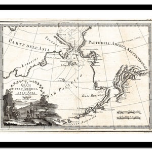 Vecchia mappa dell'Alaska USA Nord America 1798 - Stampa artistica - Poster vintage - Immagine antica - Decorazione murale retrò - S - XXL MUS010